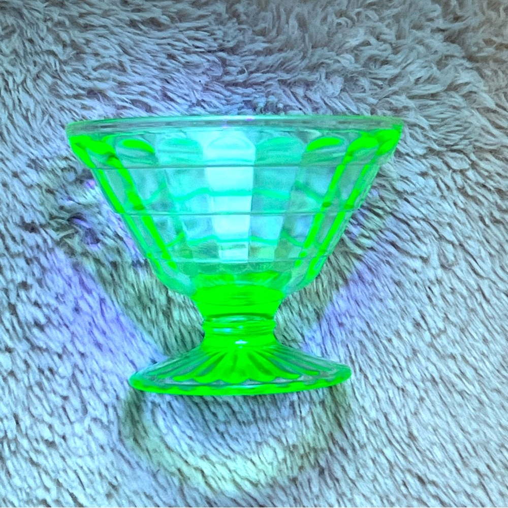 Uranium Sherbet Glass, Anchor Hocking Block Optic 1929-1933